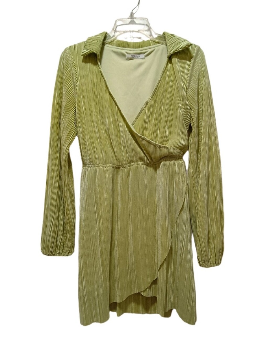 Peppermayo Pleated Wrap Mini Dress LimeGreen Long Sleeve Size US 4